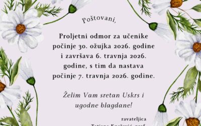 Obavijest o proljetnom odmoru učenika